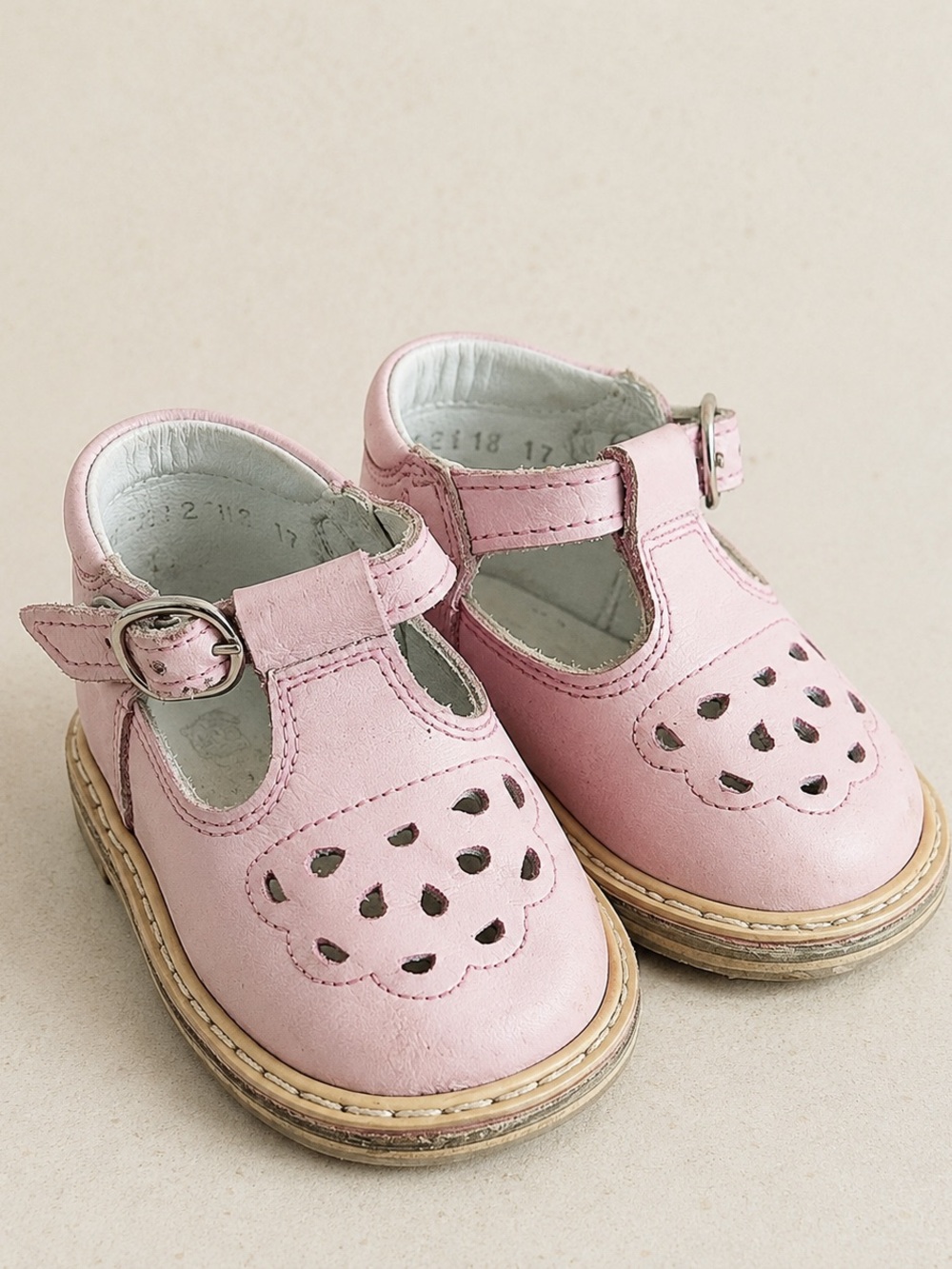 Retro Pink Leather Mary Jane Toddler Shoes T-Strap Cutout Sandals